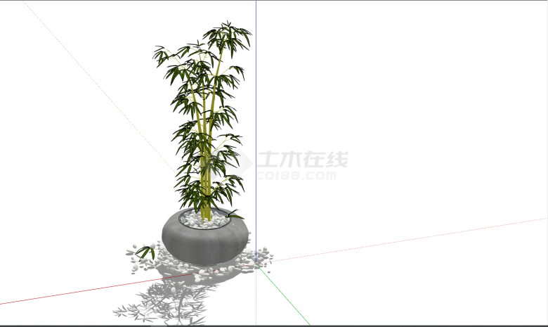 小型石头圆型竹子盆栽su模型-图二