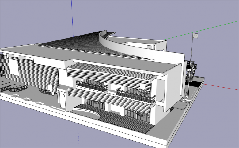 2层带停车场U型排列组合建筑幼儿园su模型-图二