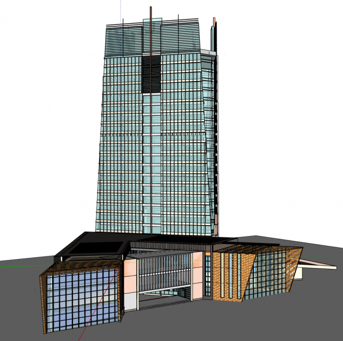 现代大型高层办公综合体建筑su模型_图1