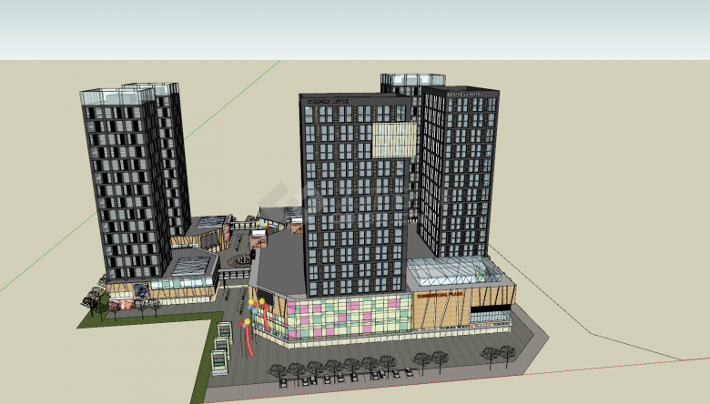 综合体现代方案商业建筑su模型-图二