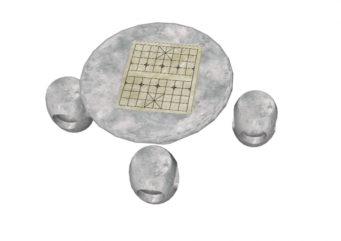 带象棋盘的石桌石凳su模型_图1