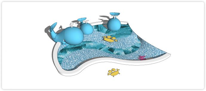 三个鲸鱼泳池儿童活动场地su模型_图1
