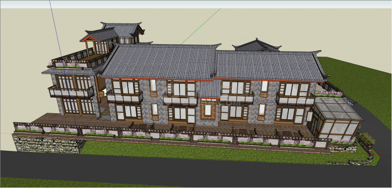 新中式木制景观建筑su模型-图二