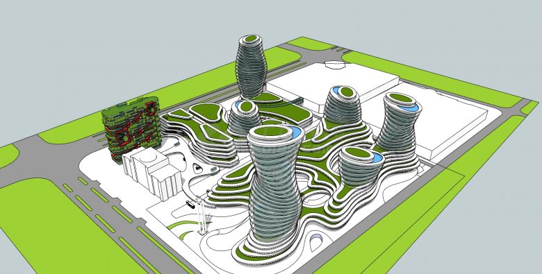 异形高层绿化中心商业区设计su模型-图二
