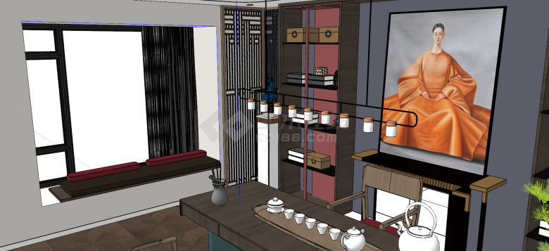 现代日式宽敞的书房茶室su模型-图二