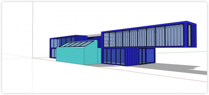 蓝色元素天窗集装箱SU模型_图1
