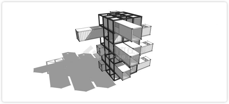 九宫格钢架结构白色元素集装箱SU模型-图二
