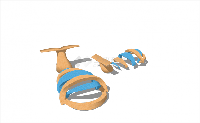 蓝橙配色2条鱼的设计形象儿童游乐设施su模型-图二