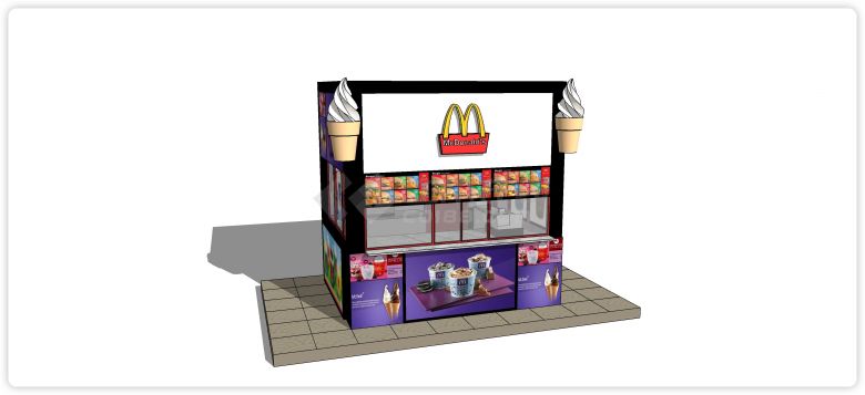 麦当劳甜品站现代售卖亭su模型-图一
