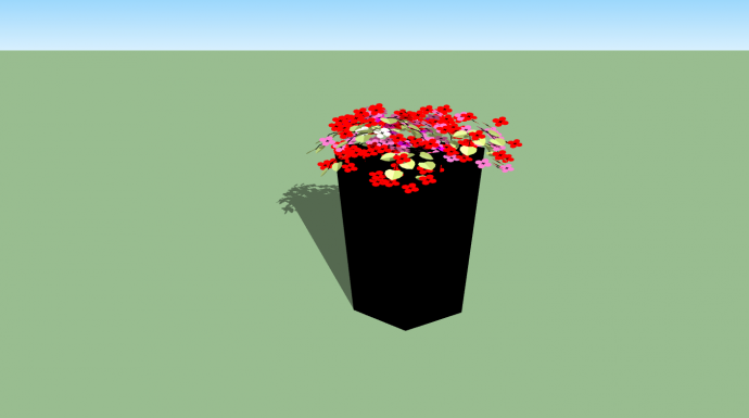 多色花朵带绿叶黑色花盆su模型_图1