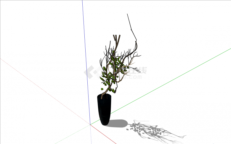 简约黑色花瓶现代室内植物su模型-图一