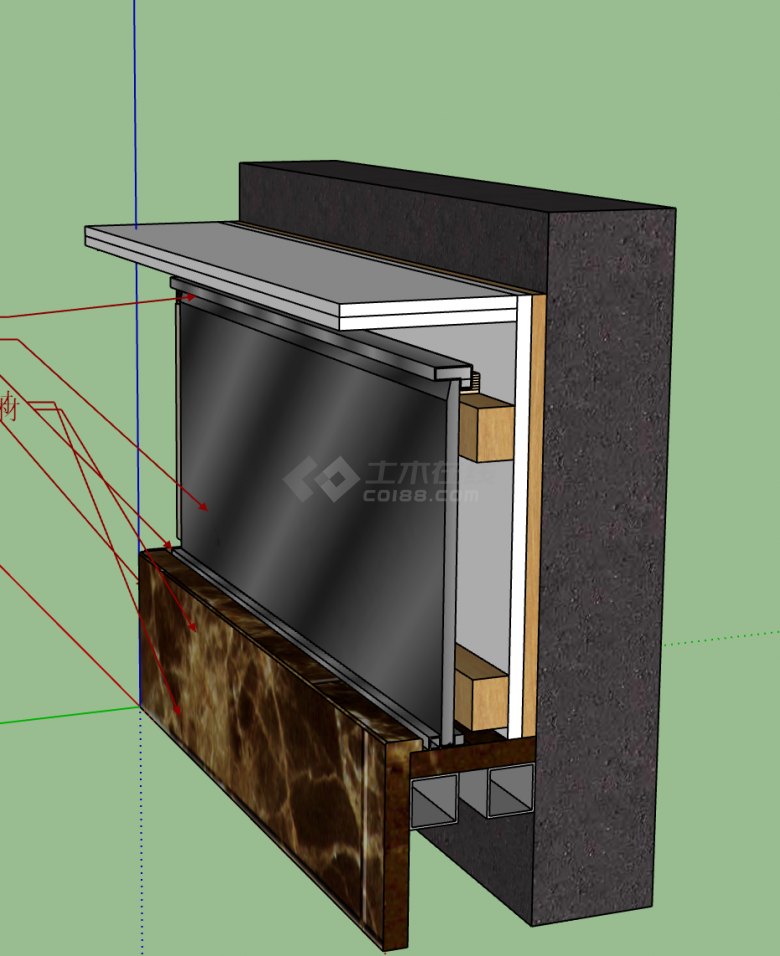 办公楼外立面石材与玻璃相接剖面图su模型-图二