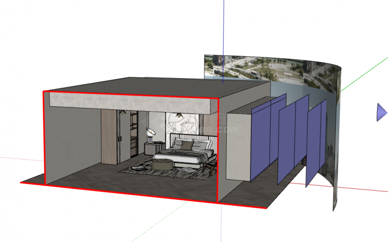 带有风景画的现代卧室su模型-图一
