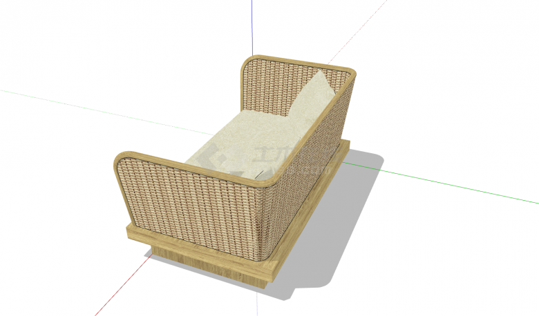 木框架竹编沙发靠背扶手的双人座沙发su模型-图一
