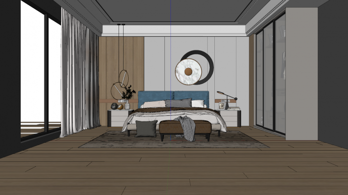 现代风格卧室木地板su模型_图1