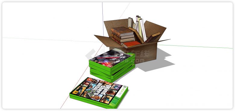 旧书游戏碟和包装纸书籍杂志组合su模型-图二