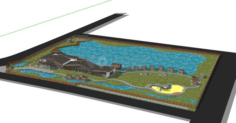 带有水的美丽乡村公园su模型-图二