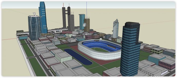 中心足球场城市规划商业综合体建筑SU模型_图1