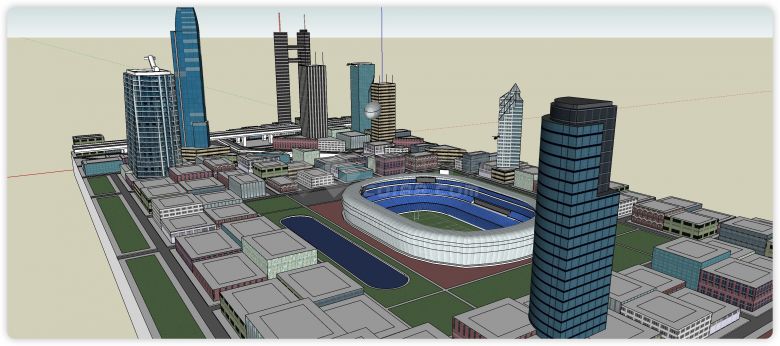 中心足球场城市规划商业综合体建筑SU模型-图一