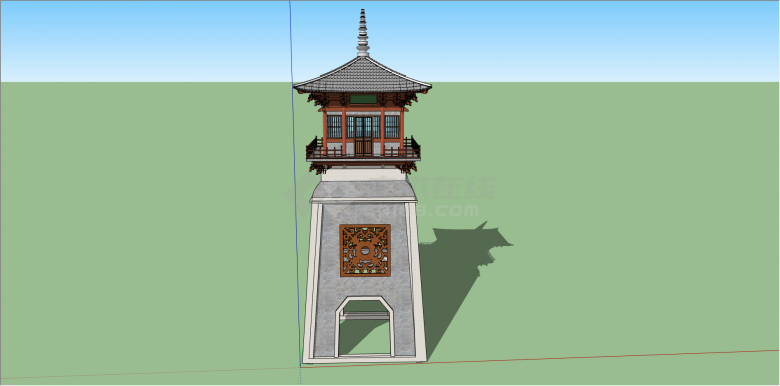 新中式景观高塔建筑su模型-图二