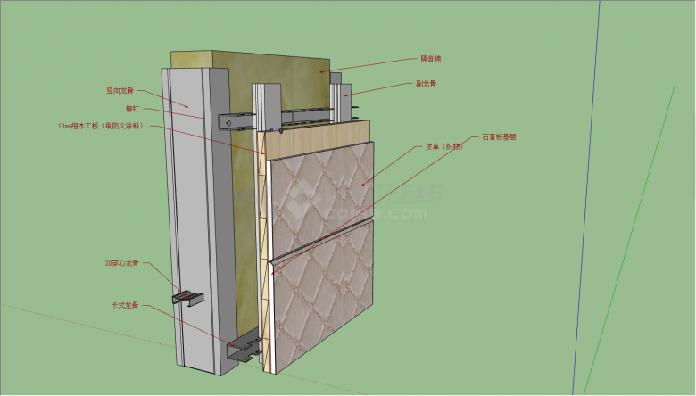 皮质软包层墙室内装修节点su模型-图二