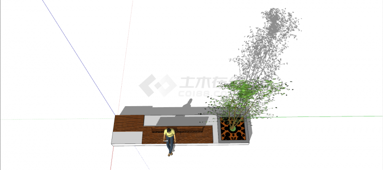 长方形玻璃钢树池坐凳su模型-图二