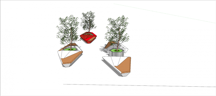 船形塑木材质树池坐凳su模型_图1