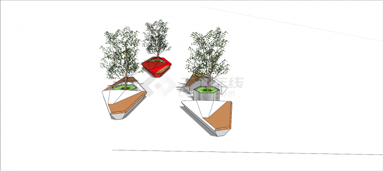 船形塑木材质树池坐凳su模型-图一