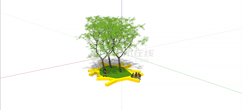 黄色异形木质树池坐凳su模型-图一