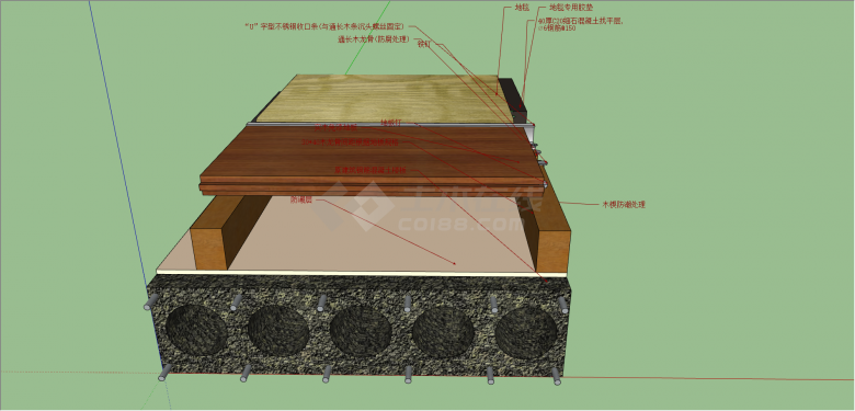 防潮木板与地毯组合su模型-图二