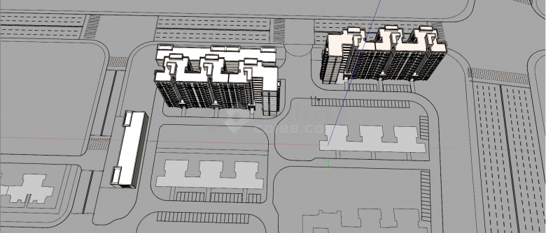 双色墙体平顶居住小区建筑su模型-图二