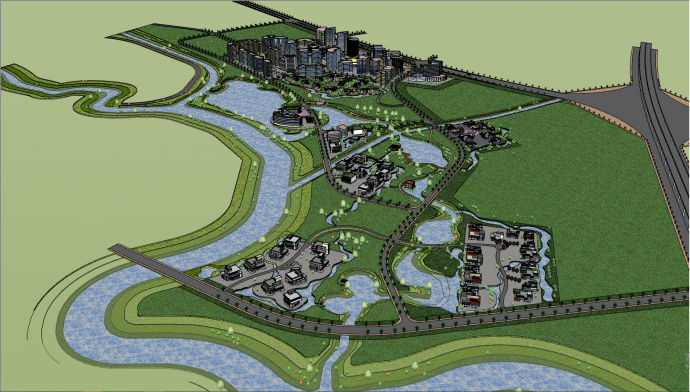 大型现代河流城市设计su模型_图1