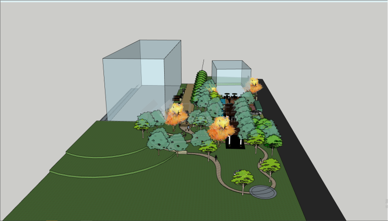 小型园林式现代活动中心su模型-图二