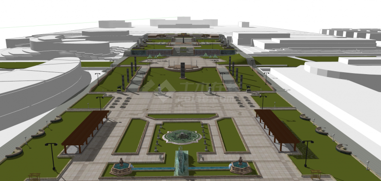 现代宽敞的阶梯广场su模型-图二