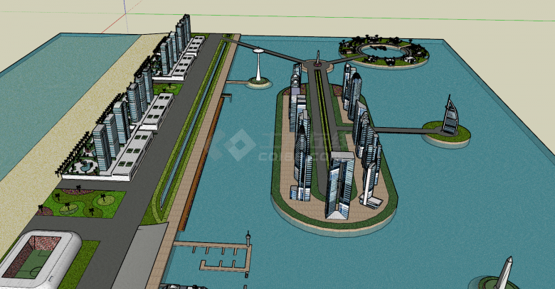 现代环岛滨海城市规划su模型-图二