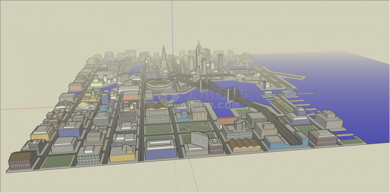 沿海发达城市设计su模型-图一
