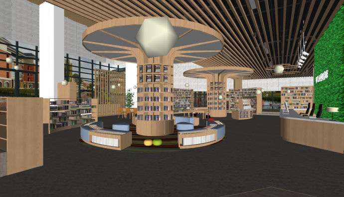 现代图书馆树造型柱子su模型_图1