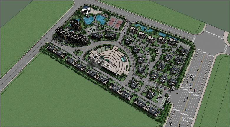 带有广场的一套住宅规划整体小区su模型-图二