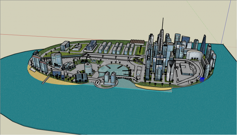 带有大厦和商铺城市设计SU模型-图二