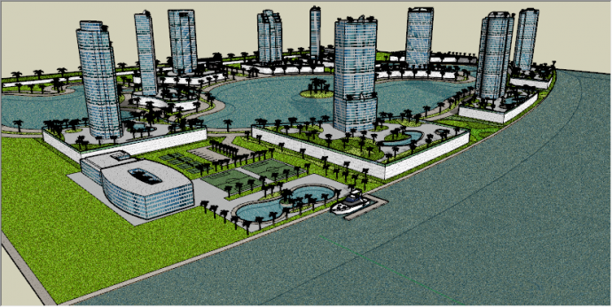 现代绿色城市建筑景观设计su模型_图1