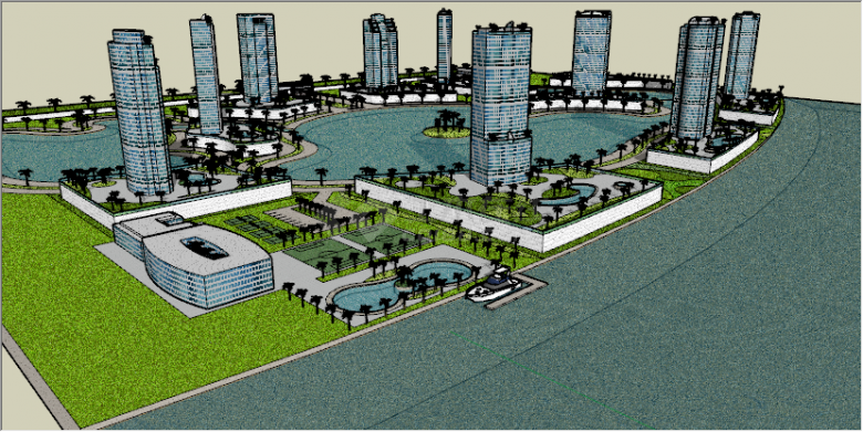 现代绿色城市建筑景观设计su模型-图一