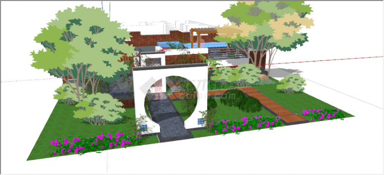 新中式绿植景观庭院su模型-图二