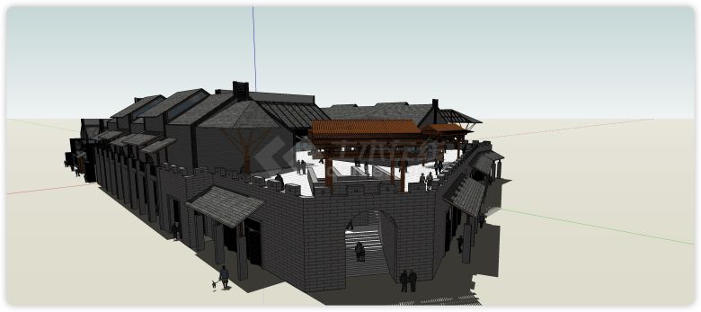 青砖结构古城墙古建筑su模型-图二