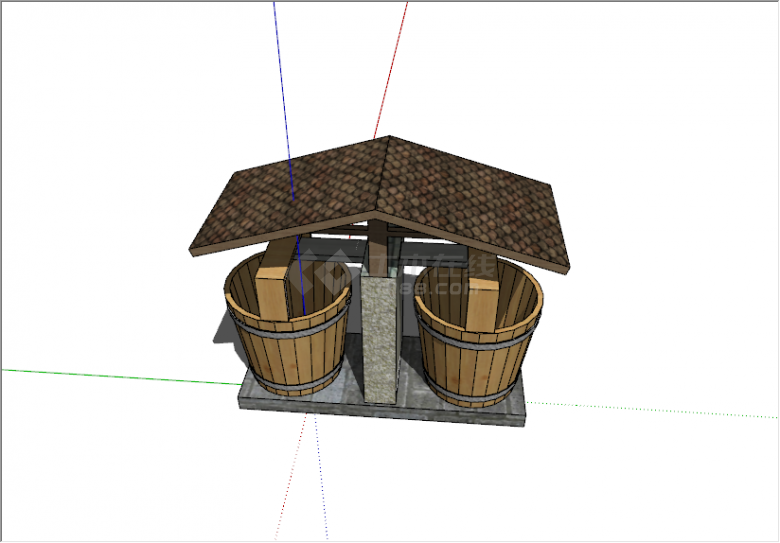 新中式乡村创意木质垃圾箱su模型-图二