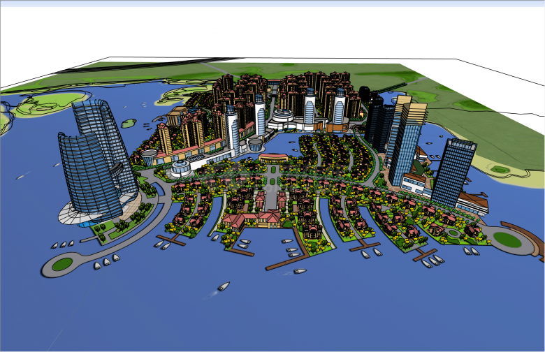 超大规模临河住宅区及商业楼整体概念规划su模型-图一