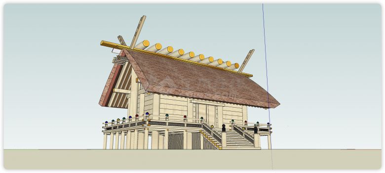 日式架高半层木结构古建筑su模型-图一