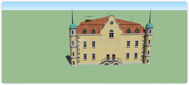 橙色屋顶黄色主体外国古典建筑su模型-图二