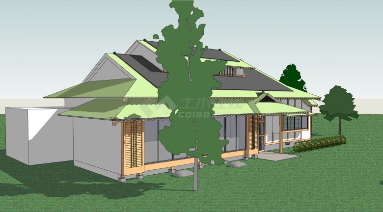 单层木质结构别墅su模型-图二