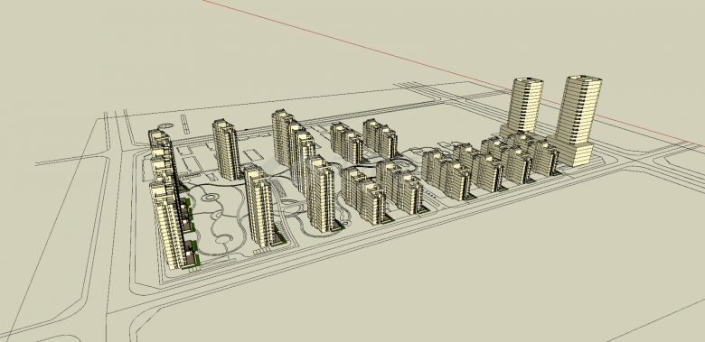 住区规划现代立面建筑su模型-图二
