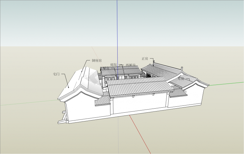 黑白精致中式四合院古建筑su模型-图二